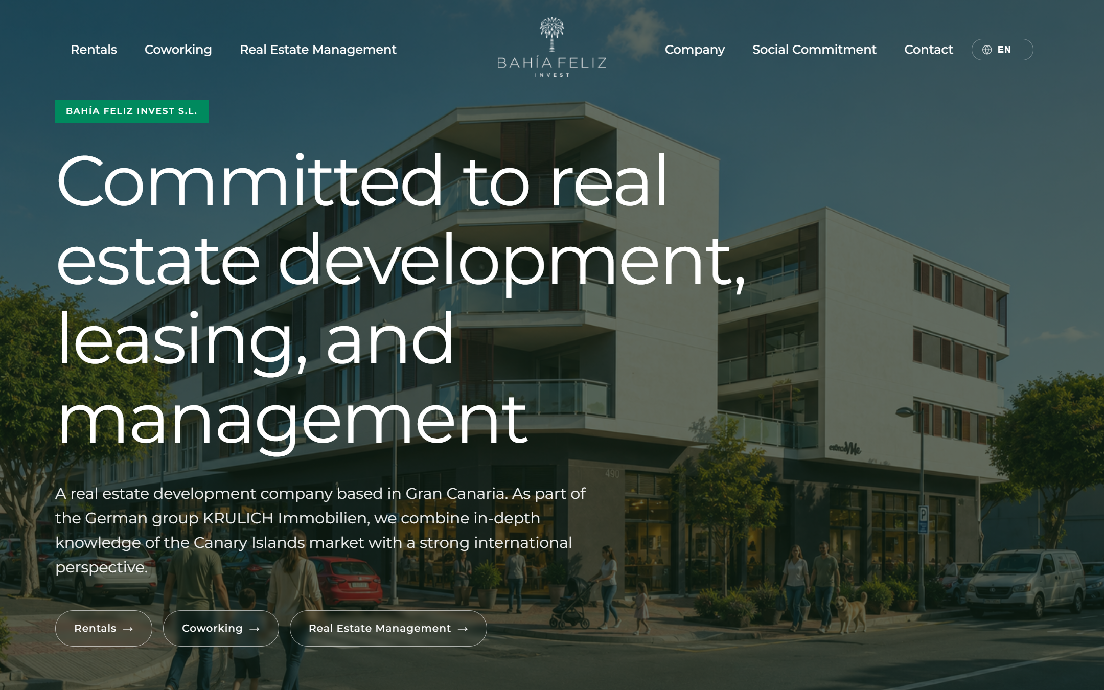 The Bahía Feliz Invest website on a desktop screen
