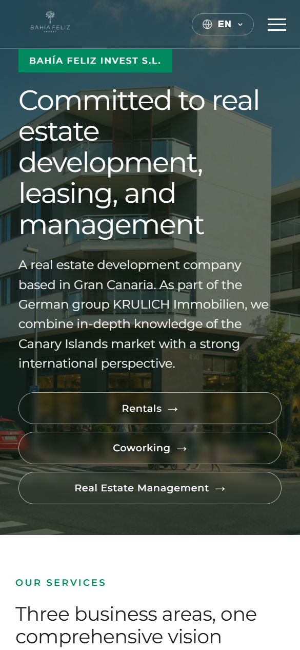 The Bahía Feliz Invest website on a phone