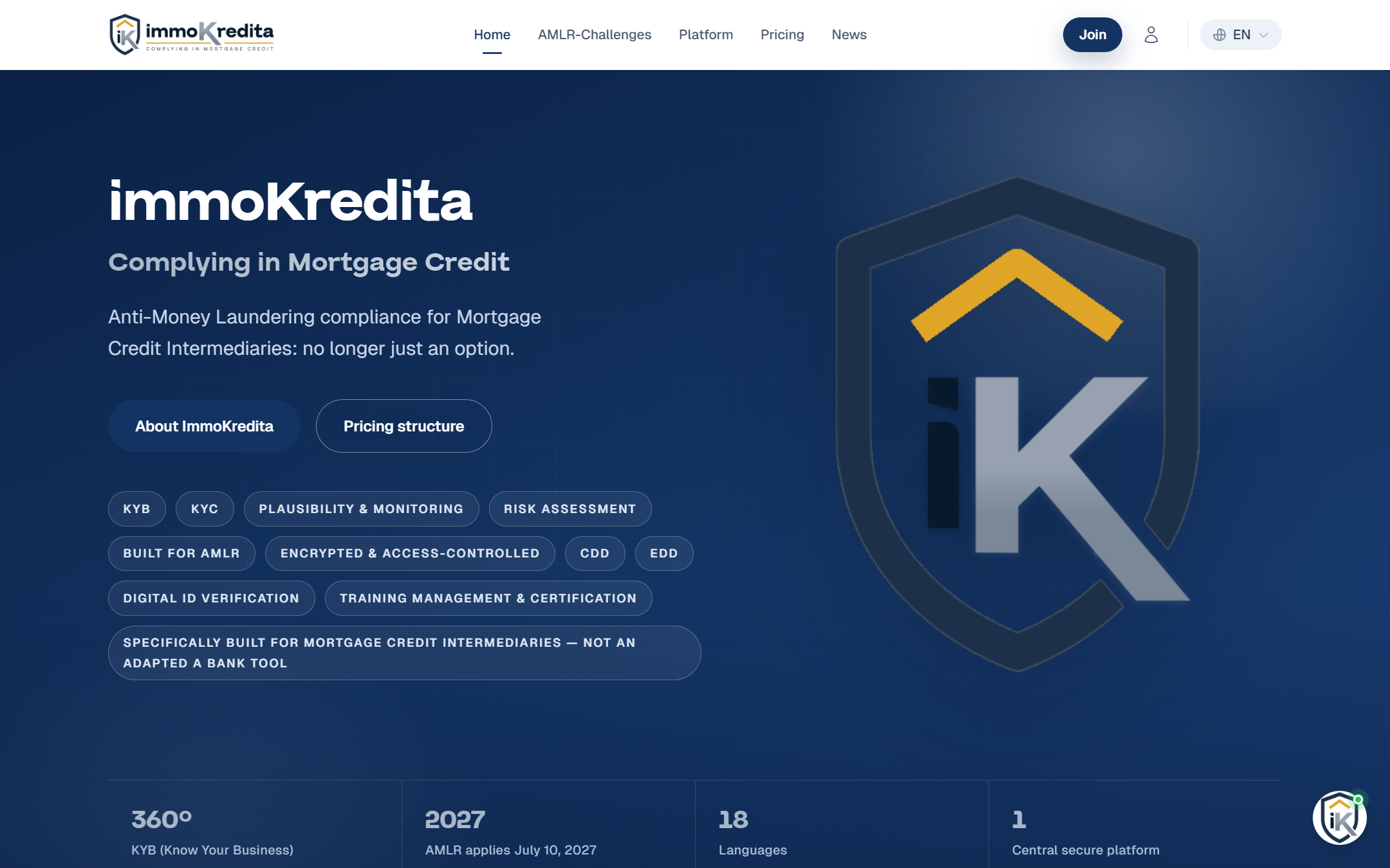 De website van ImmoKredita op een desktopscherm