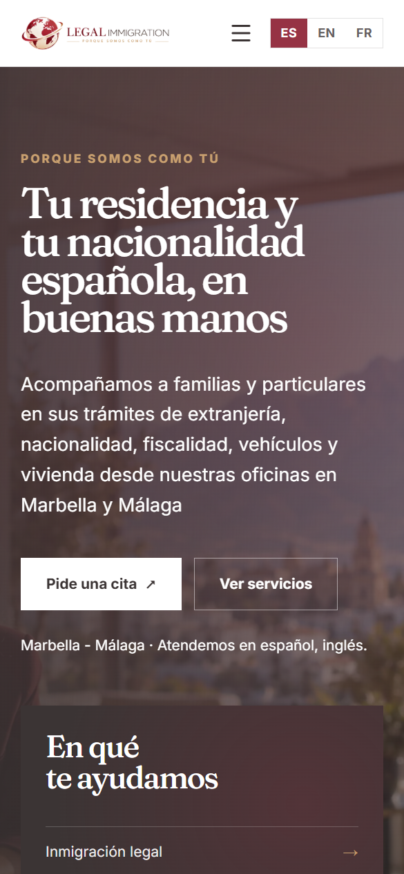 La web de Legal Immigration en un móvil
